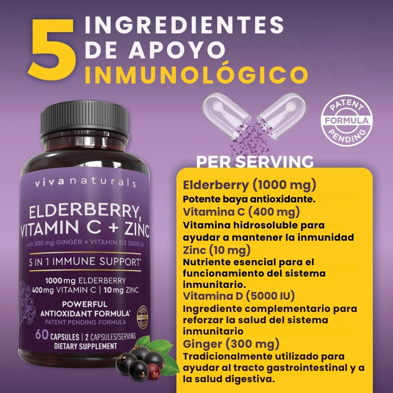 Cápsulas De Elderberry Con Vitamina C + Zinc