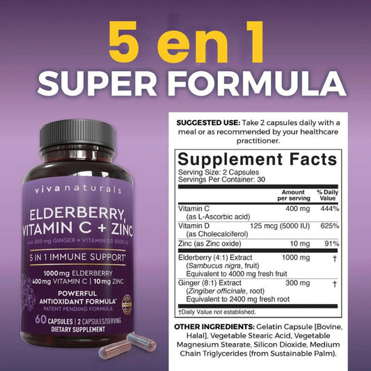 Cápsulas De Elderberry Con Vitamina C + Zinc
